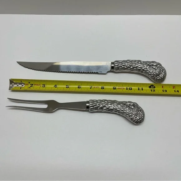 Arthur Court Vintage Thanksgiving Turkey Cast Aluminum Carving Set Stainless